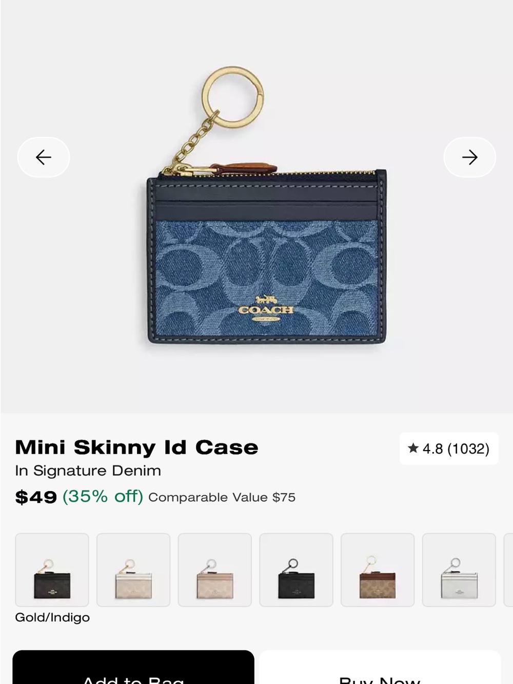 Coach Denim Card Case with Gold Keyring